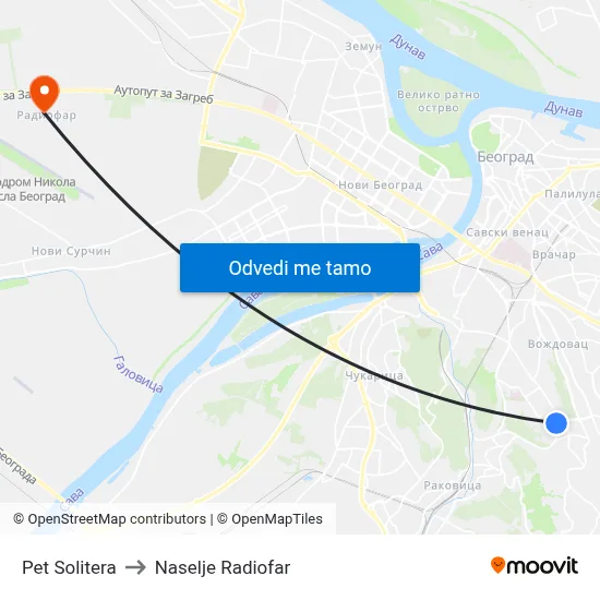 Pet Solitera to Naselje Radiofar map