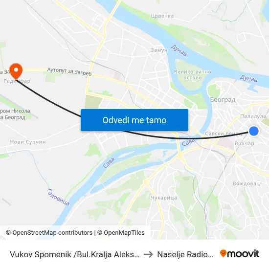 Vukov Spomenik /Bul.Kralja Aleksa./ to Naselje Radiofar map