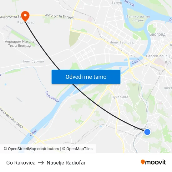 Go Rakovica to Naselje Radiofar map