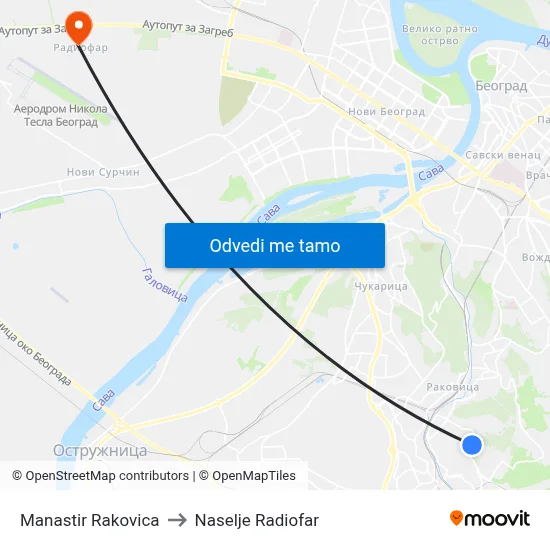 Manastir Rakovica to Naselje Radiofar map
