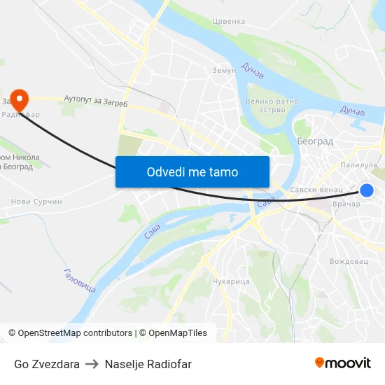 Go Zvezdara to Naselje Radiofar map