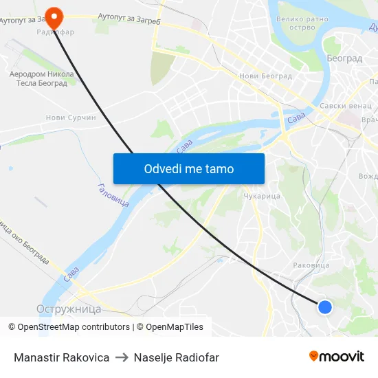 Manastir Rakovica to Naselje Radiofar map