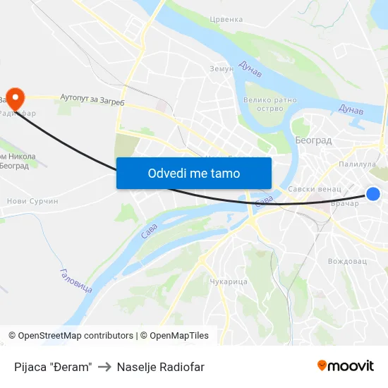 Pijaca "Đeram" to Naselje Radiofar map