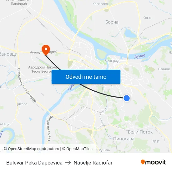 Булевар Пека Дапчевића to Naselje Radiofar map