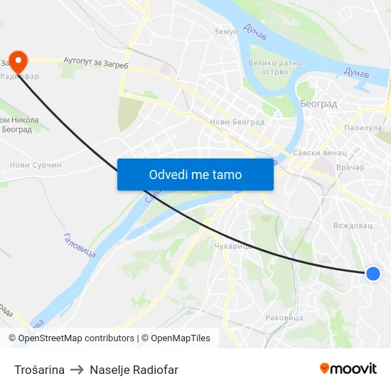 Trošarina to Naselje Radiofar map