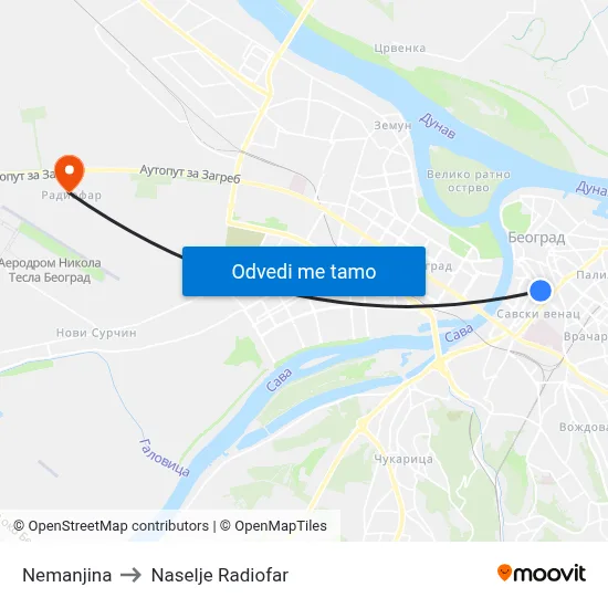 Nemanjina to Naselje Radiofar map