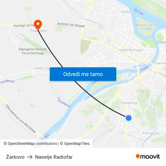 Žarkovo to Naselje Radiofar map