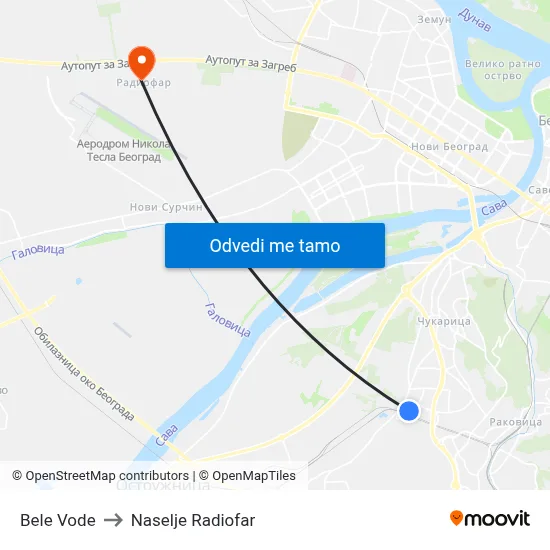 Bele Vode to Naselje Radiofar map