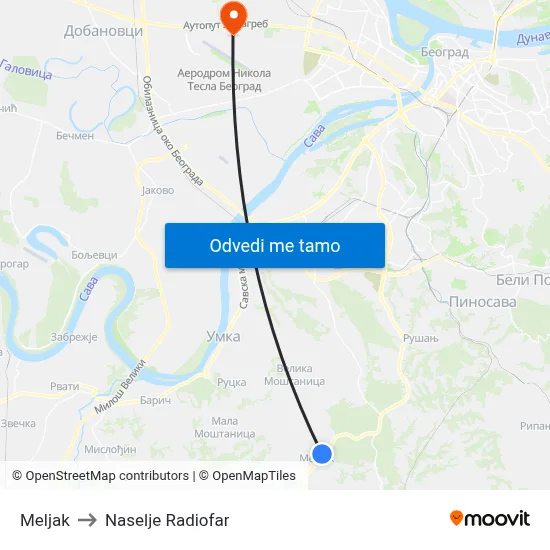 Meljak to Naselje Radiofar map