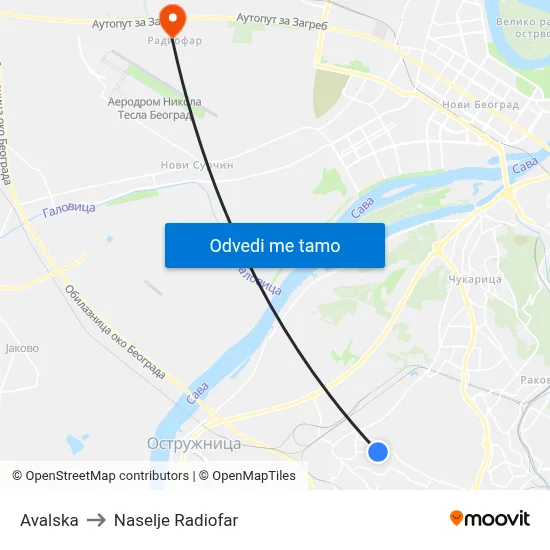 Авалска to Naselje Radiofar map