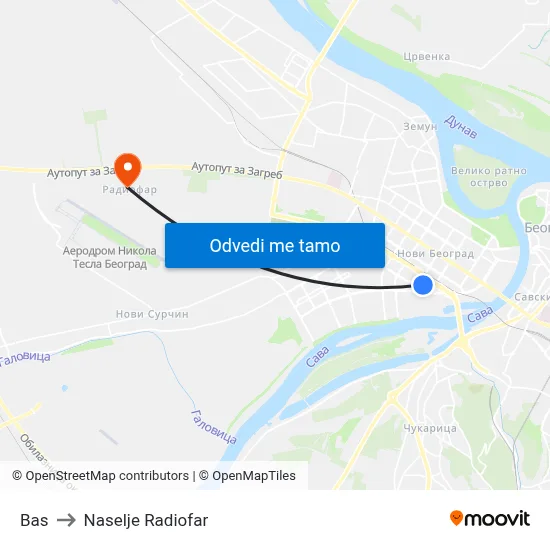 Bas to Naselje Radiofar map