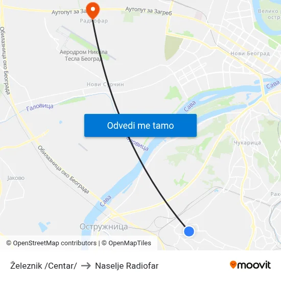 Železnik /Centar/ to Naselje Radiofar map