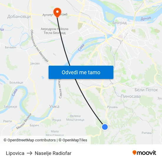 Lipovica to Naselje Radiofar map