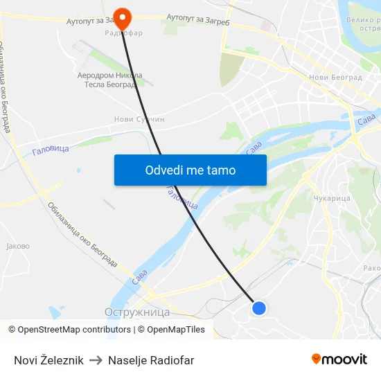 Нови Железник to Naselje Radiofar map