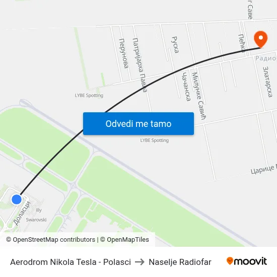 Aerodrom Nikola Tesla - Polasci to Naselje Radiofar map