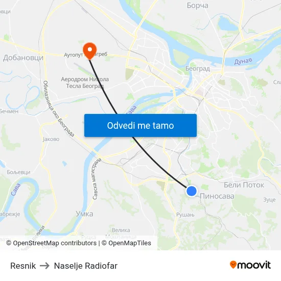 Resnik to Naselje Radiofar map