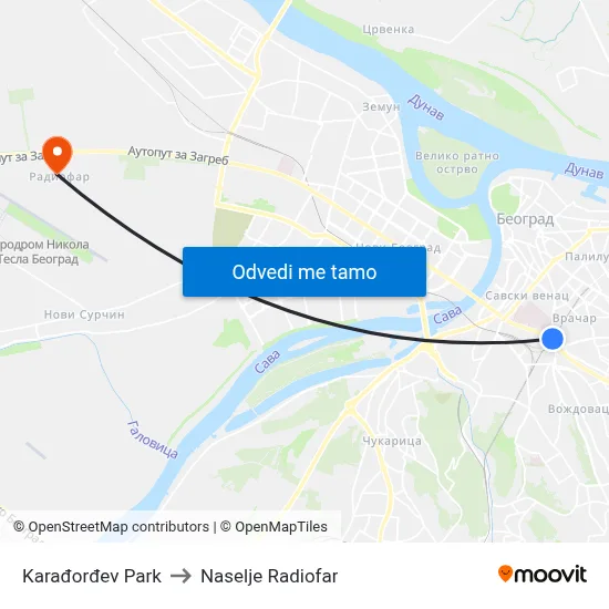 Karađorđev Park to Naselje Radiofar map