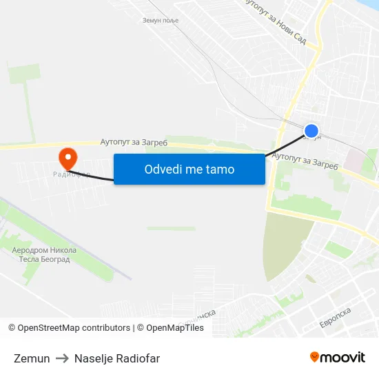 Zemun to Naselje Radiofar map