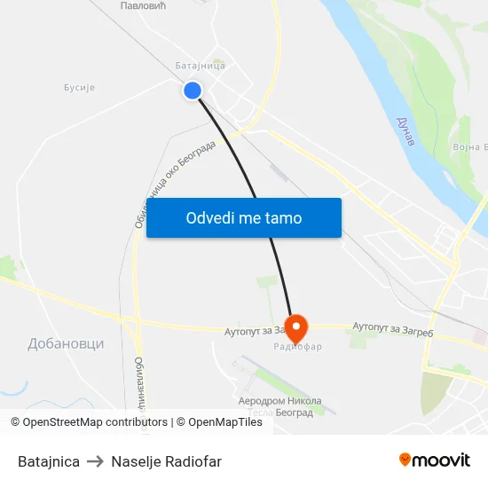 Batajnica to Naselje Radiofar map