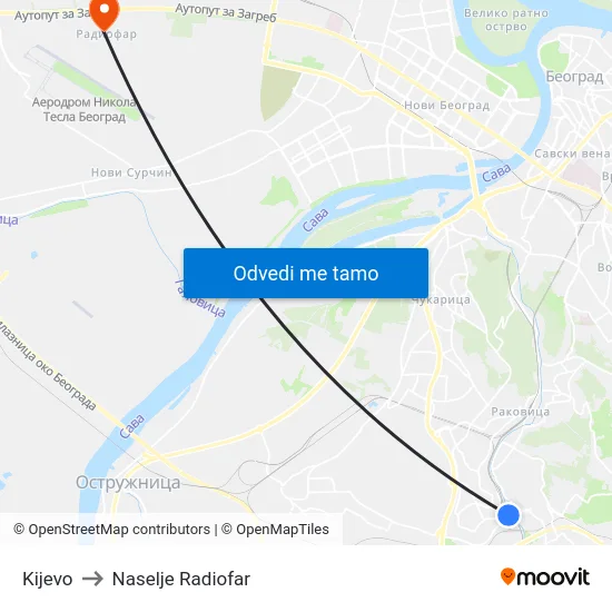 Kijevo to Naselje Radiofar map