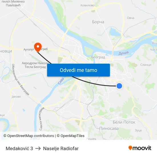 Medaković 3 to Naselje Radiofar map