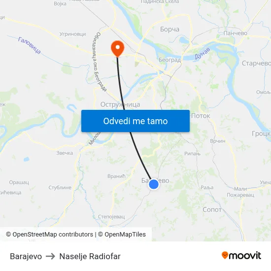Barajevo to Naselje Radiofar map