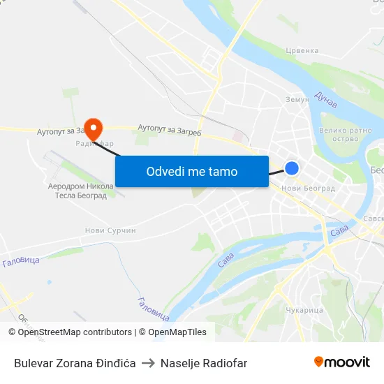 Bulevar Zorana Đinđića to Naselje Radiofar map
