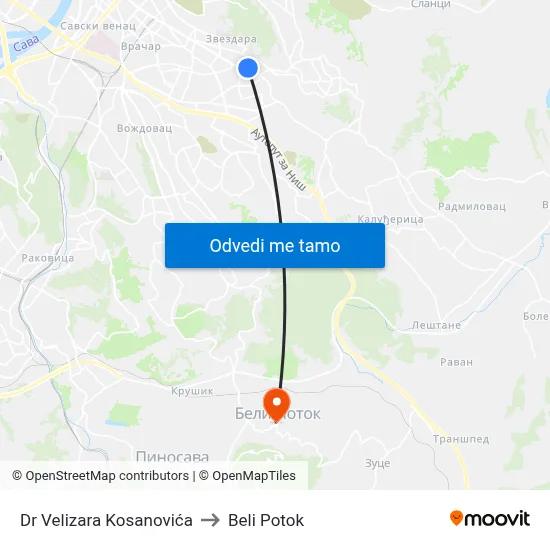 Dr Velizara Kosanovića to Beli Potok map