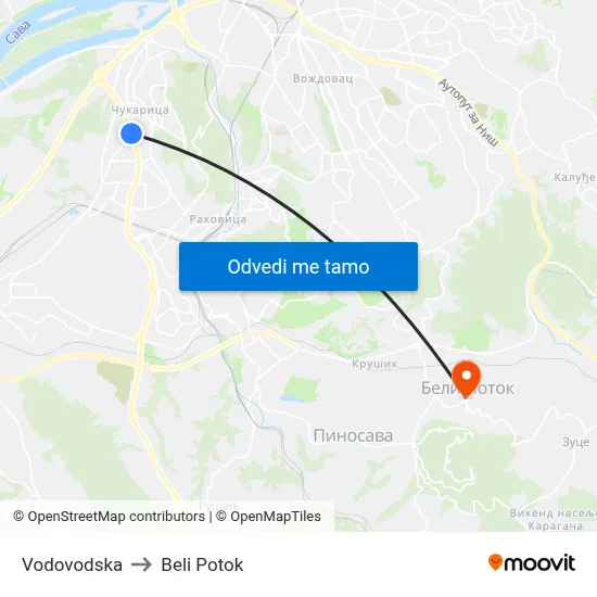 Vodovodska to Beli Potok map