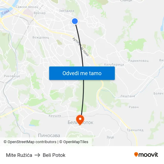 Мите Ружића to Beli Potok map