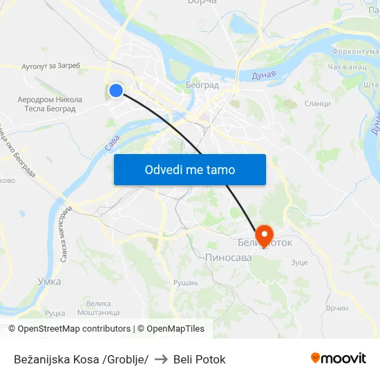 Bežanijska Kosa /Groblje/ to Beli Potok map