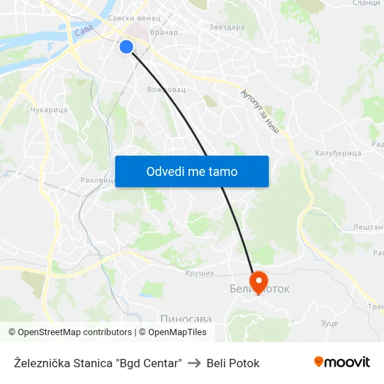 Železnička Stanica "Bgd Centar" to Beli Potok map