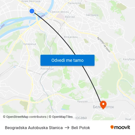 Београдска Аутобуска Станица to Beli Potok map