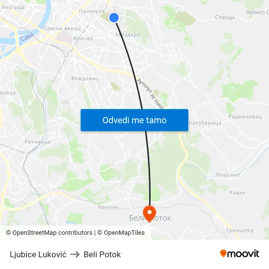 Ljubice Luković to Beli Potok map