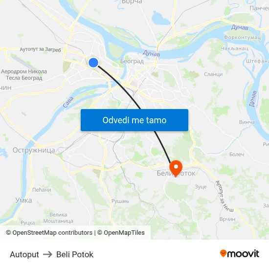 Autoput to Beli Potok map