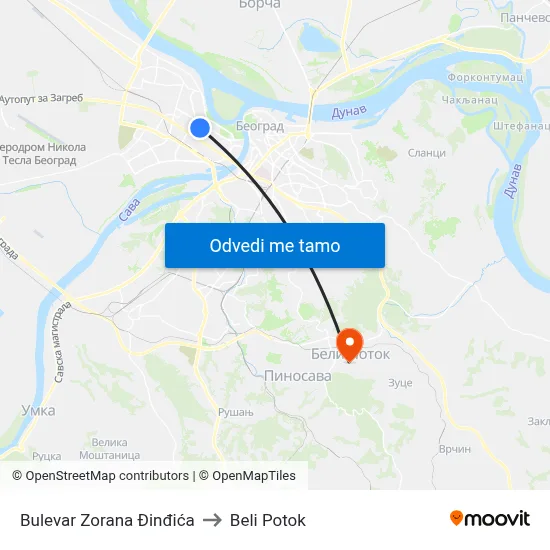 Булевар Зорана Ђинђића to Beli Potok map