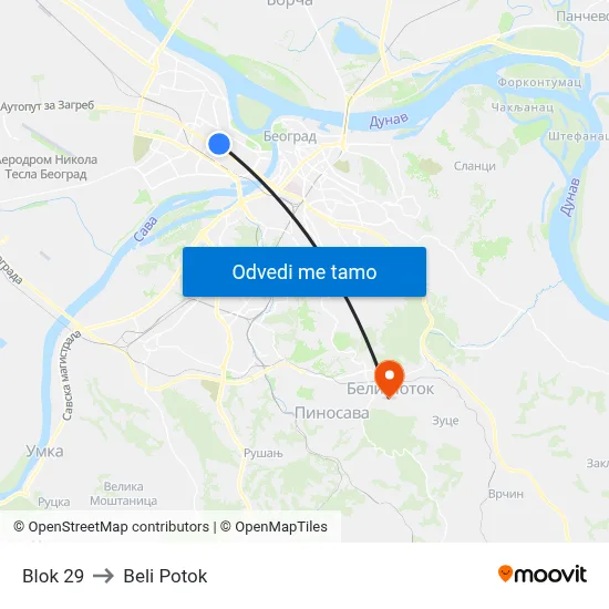 Блок 29 to Beli Potok map
