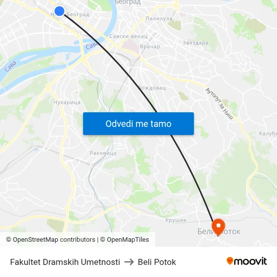 Факултет Драмских Уметности to Beli Potok map