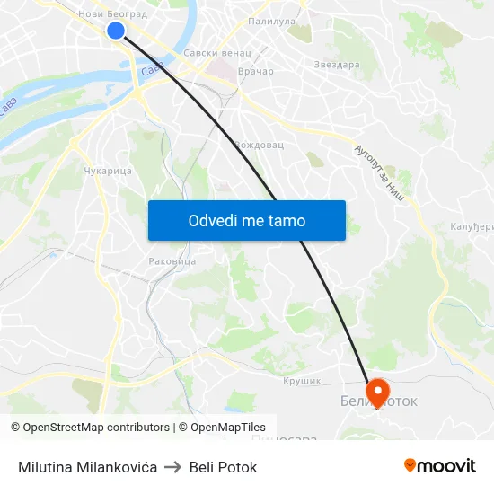 Milutina Milankovića to Beli Potok map