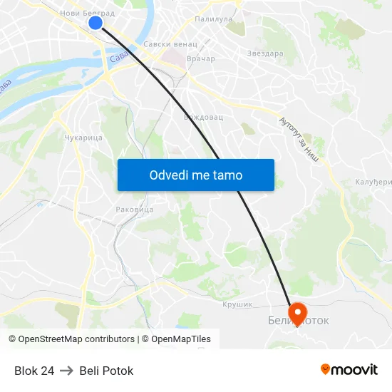 Блок 24 to Beli Potok map