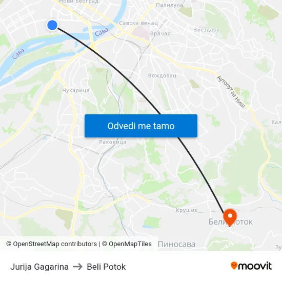 Jurija Gagarina to Beli Potok map