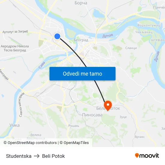 Studentska to Beli Potok map