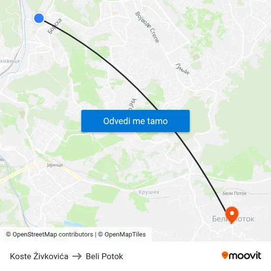 Koste Živkovića to Beli Potok map