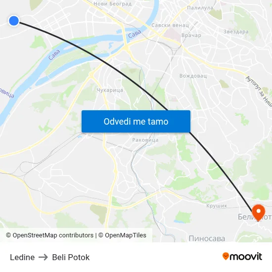 Ледине to Beli Potok map