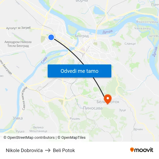 Николе Добровића to Beli Potok map