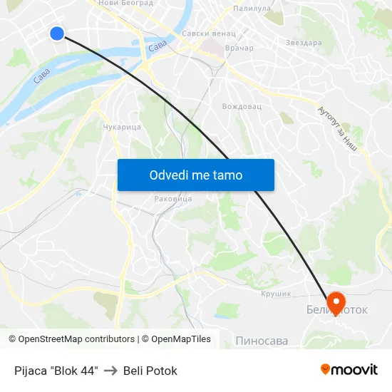Pijaca "Blok 44" to Beli Potok map