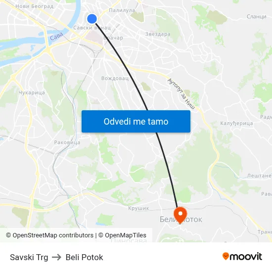 Savski Trg to Beli Potok map