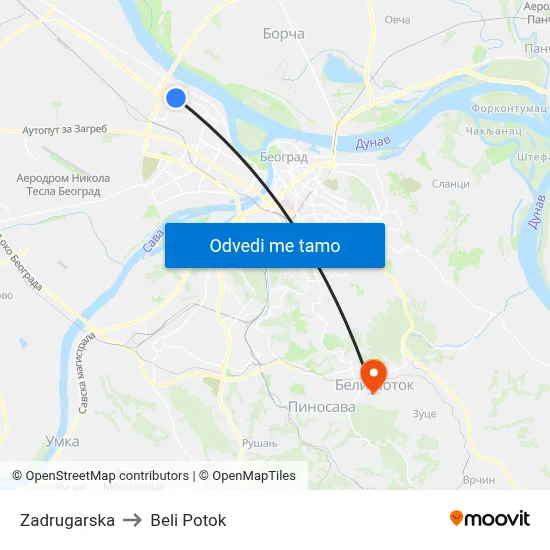 Zadrugarska to Beli Potok map