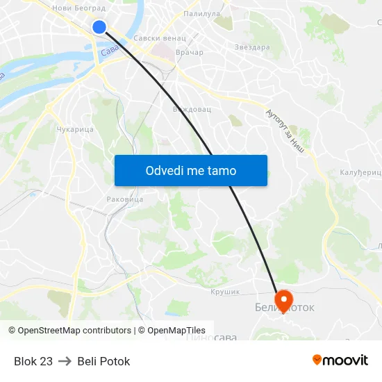 Блок 23 to Beli Potok map