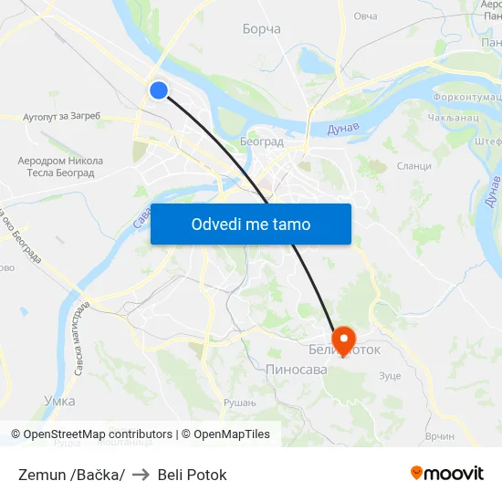 Земун /Бачка/ to Beli Potok map